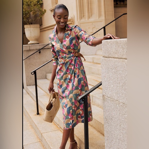J. McLaughlin Size XL Olive Multi Geometric Harmony Mercer Dress NEW! - Picture 1 of 8